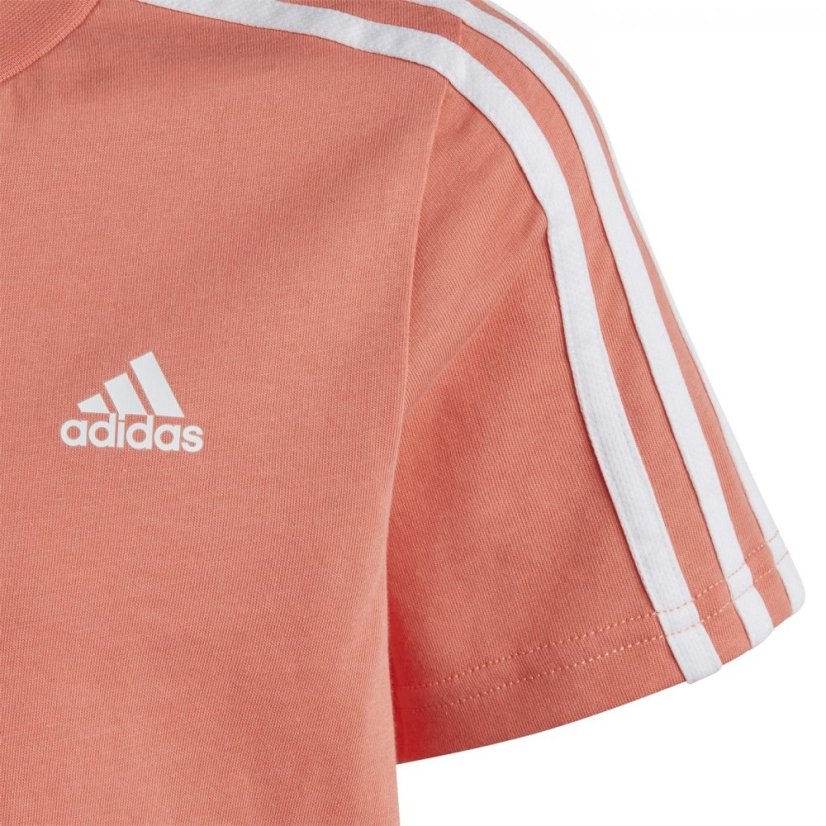 adidas Stripe Essentials T-Shirt Junior Coral/White