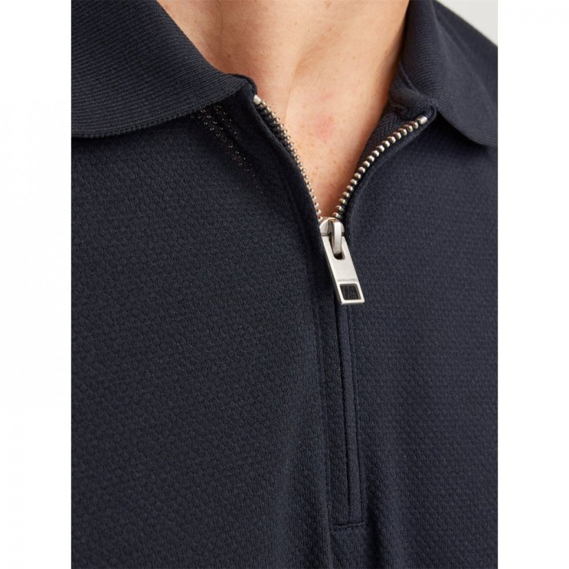 Jack and Jones Mac Zip Collar Short Sleeve Polo Shirt Dark Navy