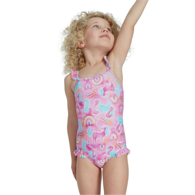 Speedo Thinstrap Frilled One Piece Baby Girls Pink/Blue