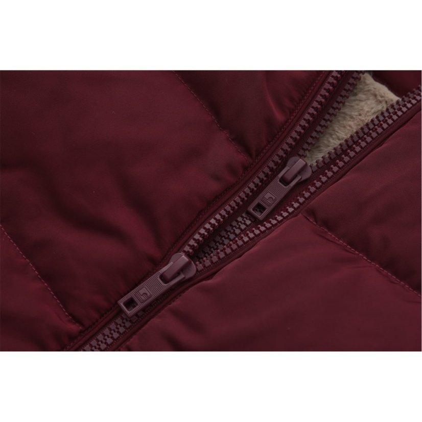 SoulCal Womens 2 Zip Bubble Hooded Long Sleeve Short Puffer Jacket Burgundy