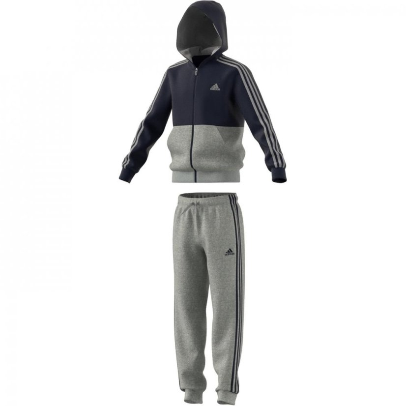 adidas 3S Fleece Tracksuit Grey/Navy