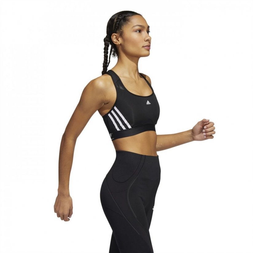 adidas Power React Three Stripes Womens Medium Support Sports Bra Black/White