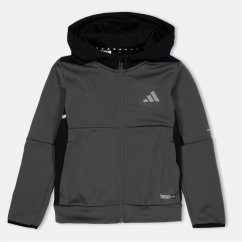 adidas Kids' Clima Full-Zip Hooded Tracksuit Top Grey