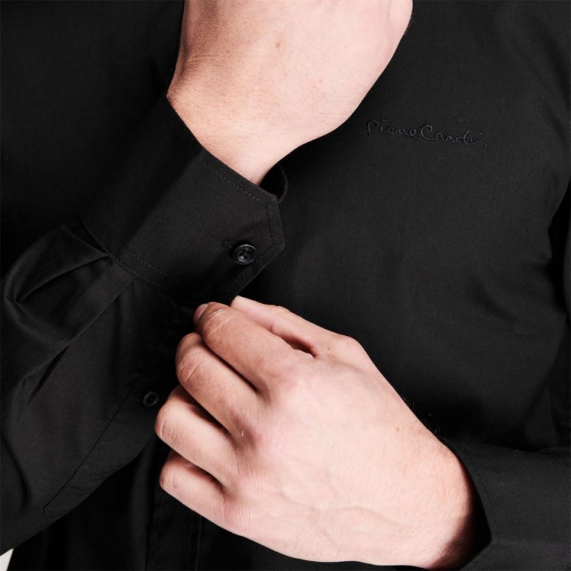 Pierre Cardin Long Sleeve Shirt Mens Plain Black