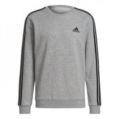 adidas Mens Crew 3-Stripes Pullover Sweatshirt MedGrey/White