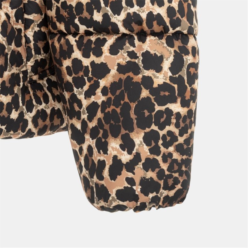 Firetrap Women's Quilted Detachable Hood Long Sleeve Oversized Fit Medium Puffer Jacket Leopard Print