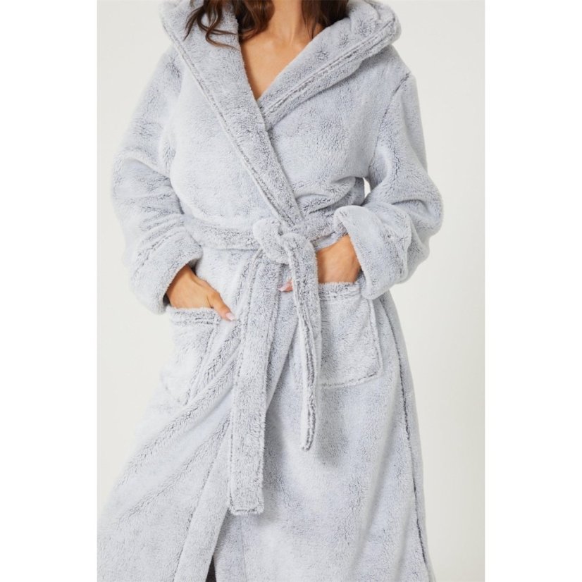 Linea Luxury Hooded Fleece Dressing Gown Grey