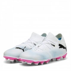 Puma Future 7 Match Rush Childrens Firm Ground Football Boots White/Blk/Pink