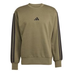adidas Essentials 3-Stripes Fleece Sweatshirt Mens Olive Strata